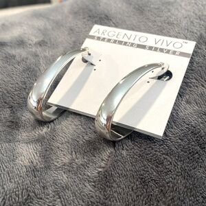 Earrings - elongated hoop - shiny silver